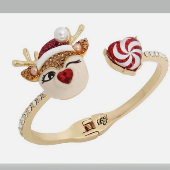 Betsey Johnson Winking Reindeer Pave Crystal Hinge Bracelet Christmas NWT - Picture 1 of 10